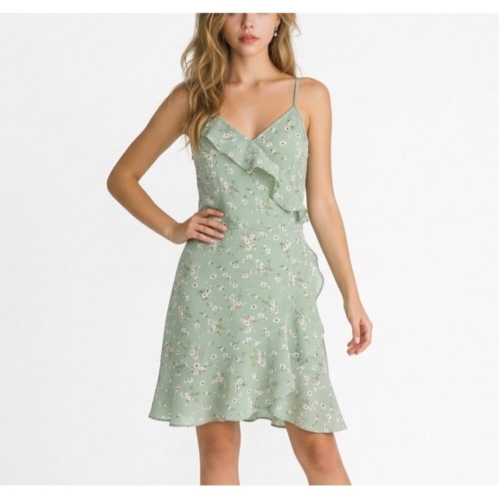 ROMWE Wrap Dress  Green Floral Size US 14 Summer Dress